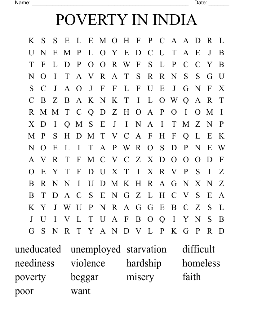 POVERTY  IN INDIA  Word Search