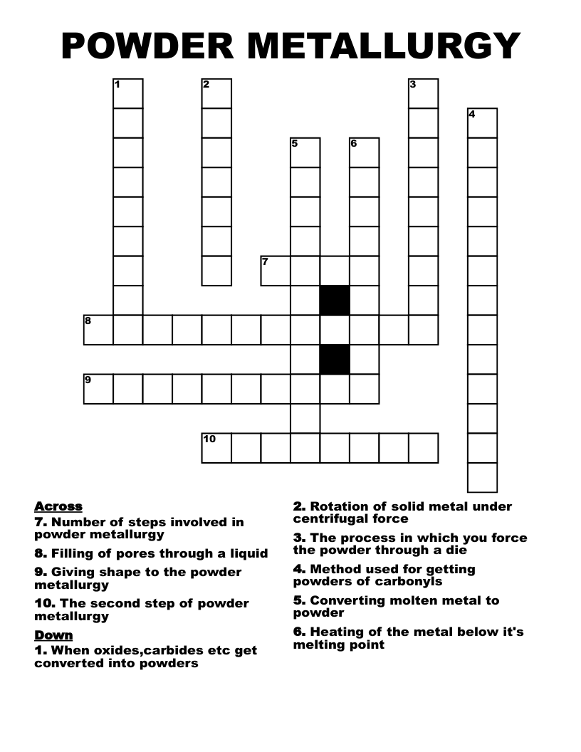 POWDER METALLURGY Crossword