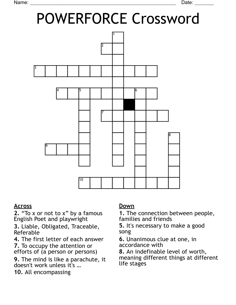 POWERFORCE Crossword