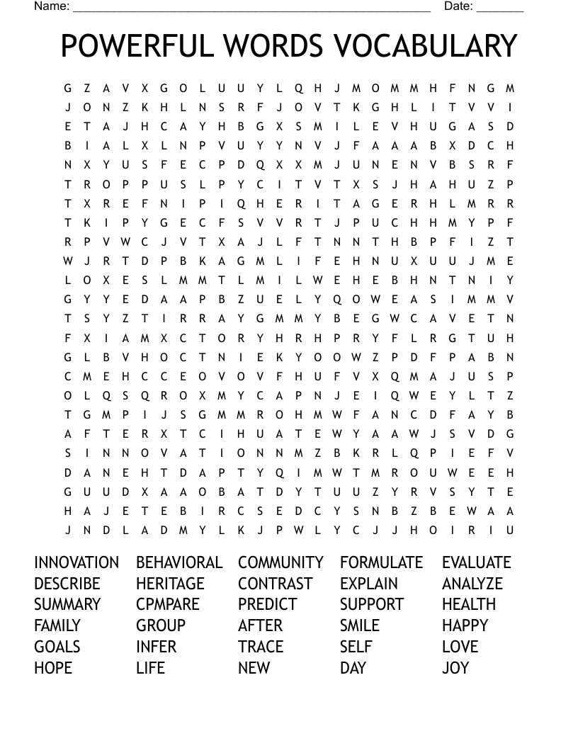 POWERFUL WORDS VOCABULARY Word Search