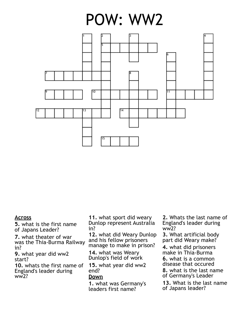 POW: WW2 Crossword