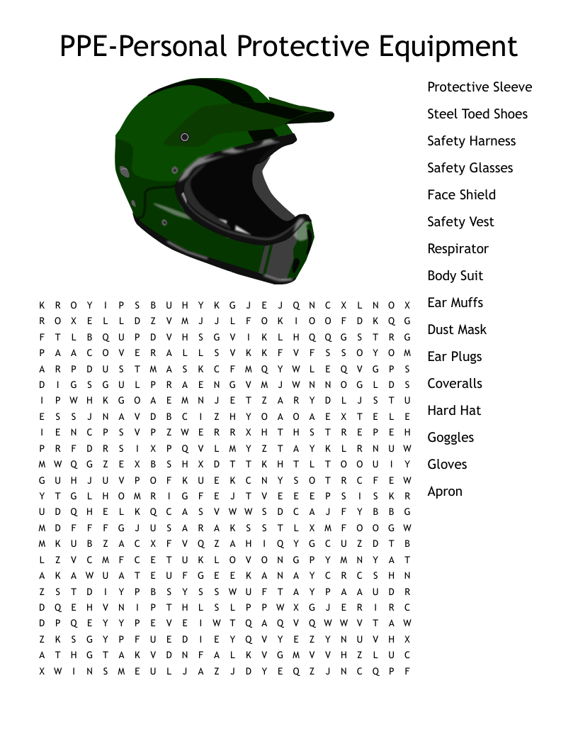 PPE-Personal Protective Equipment Word Search