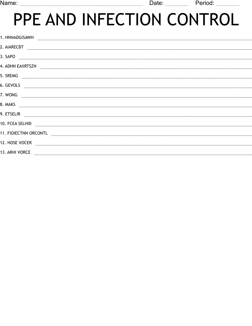 PPE AND INFECTION CONTROL Word Scramble