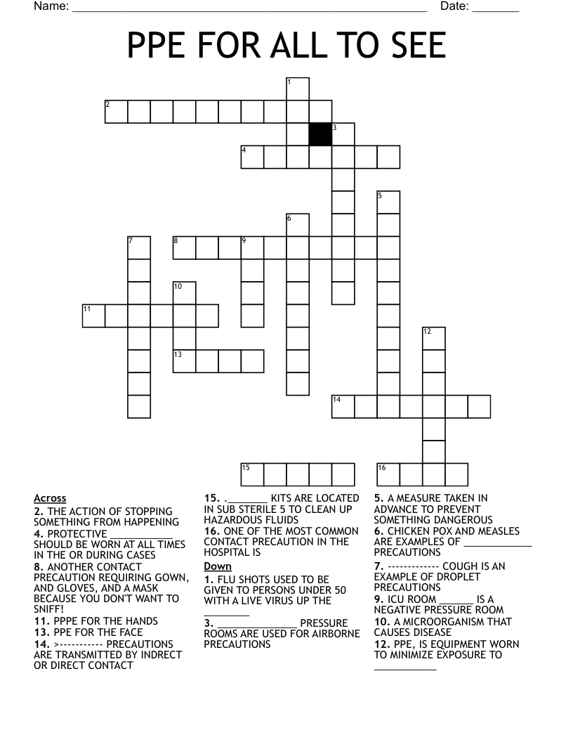 PPE FOR ALL TO SEE Crossword