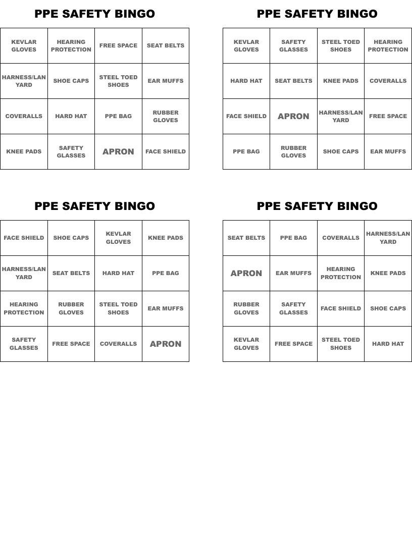 PPE SAFETY BINGO