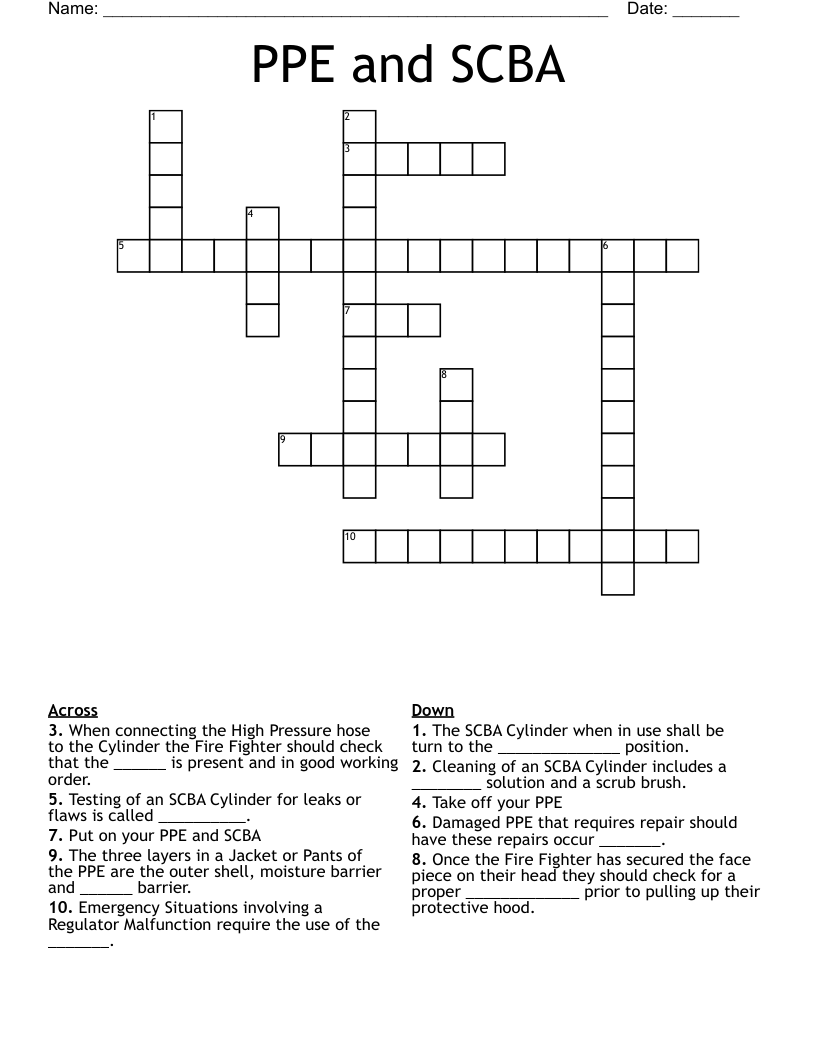 PPE and SCBA Crossword
