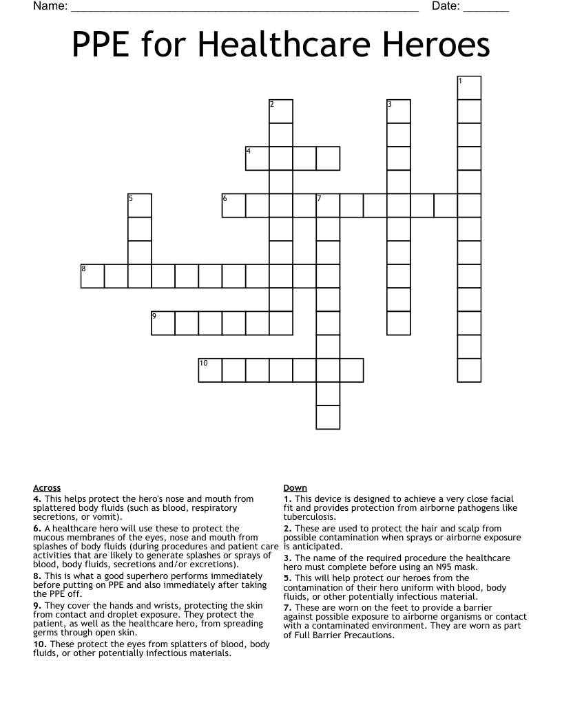 PPE for Healthcare Heroes Crossword