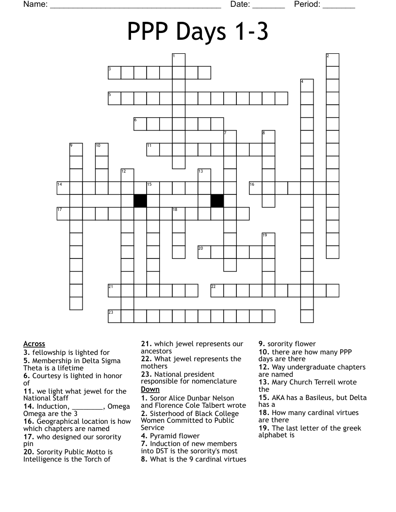 PPP Days 1-3 Crossword