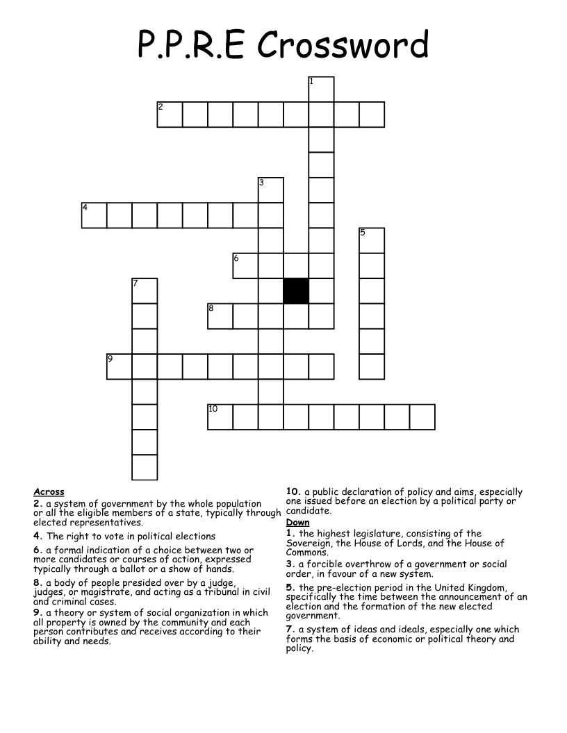 P.P.R.E Crossword 