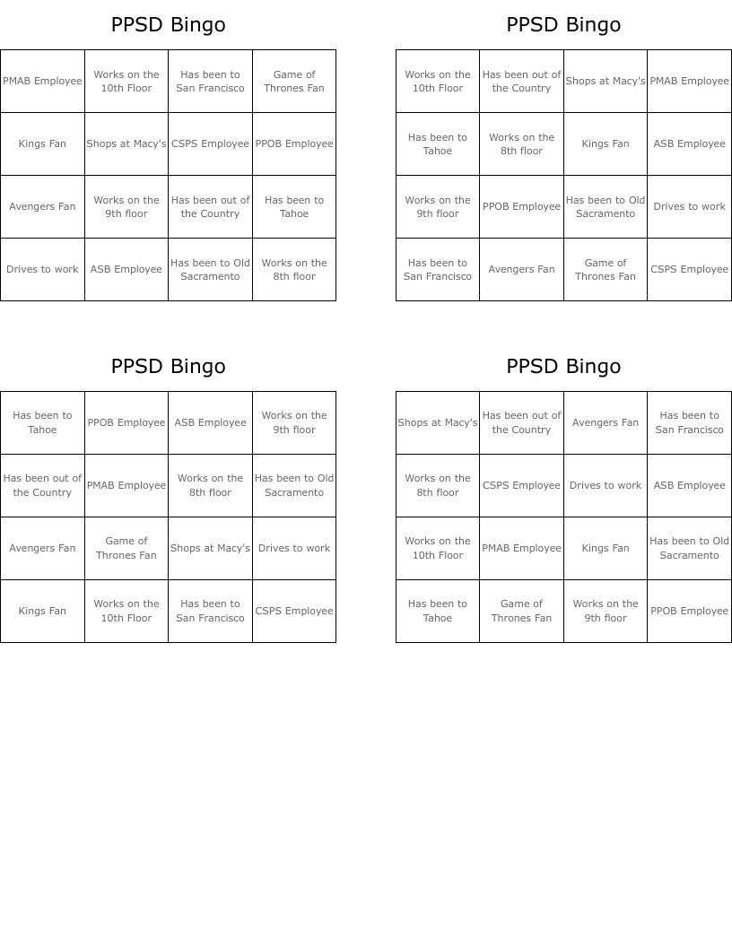 PPSD Bingo
