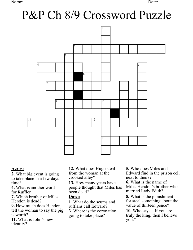 P&P Ch 8/9 Crossword Puzzle