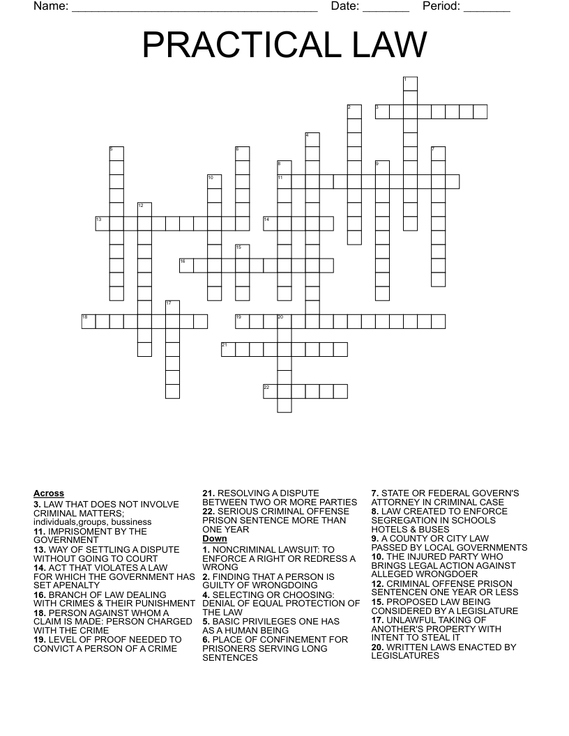 PRACTICAL LAW Crossword