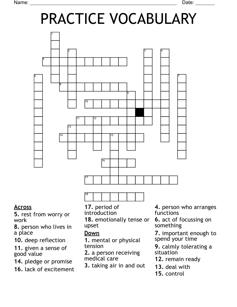 PRACTICE VOCABULARY Crossword
