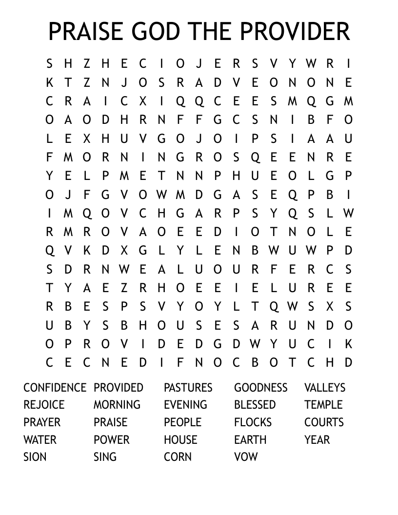 PRAISE GOD THE PROVIDER Word Search
