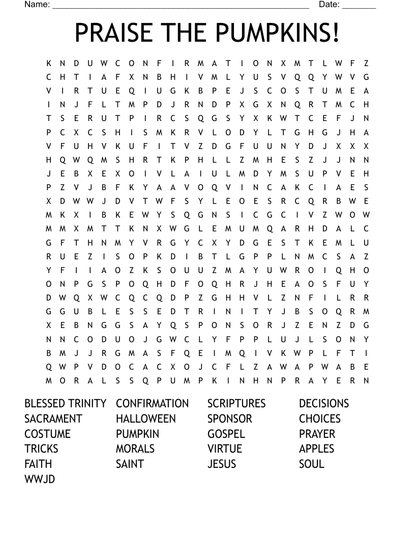 PRAISE THE PUMPKINS! Word Search