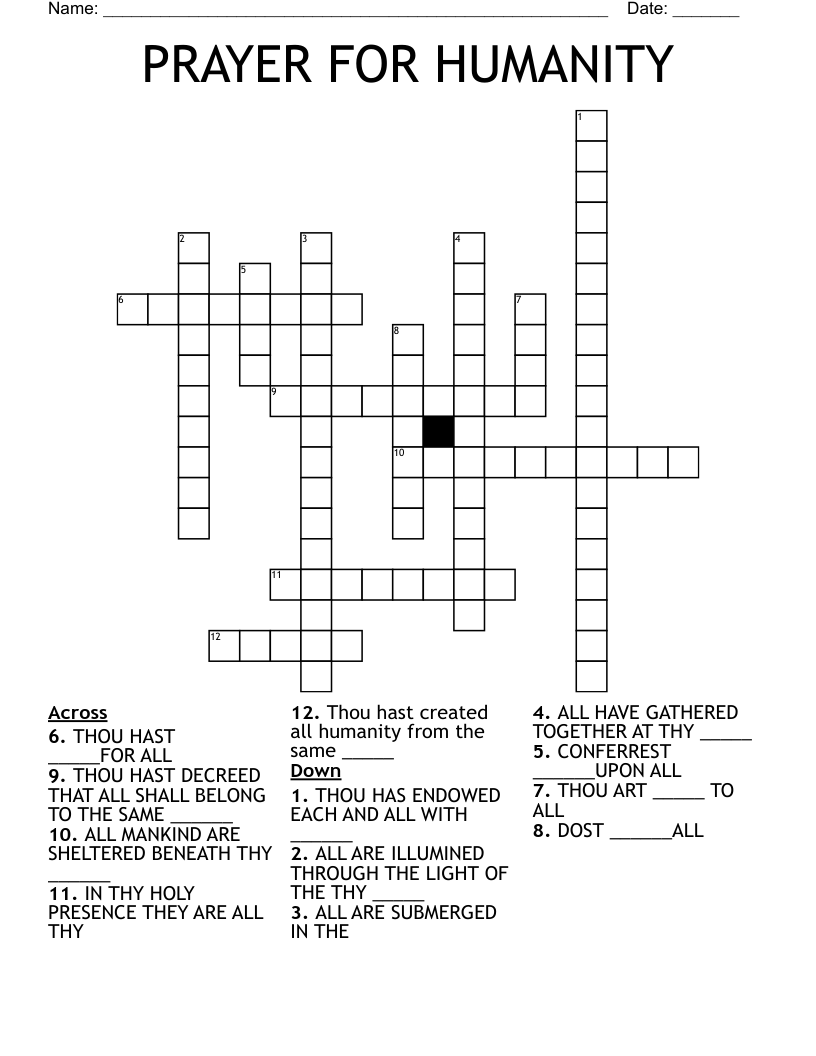 PRAYER FOR HUMANITY Crossword