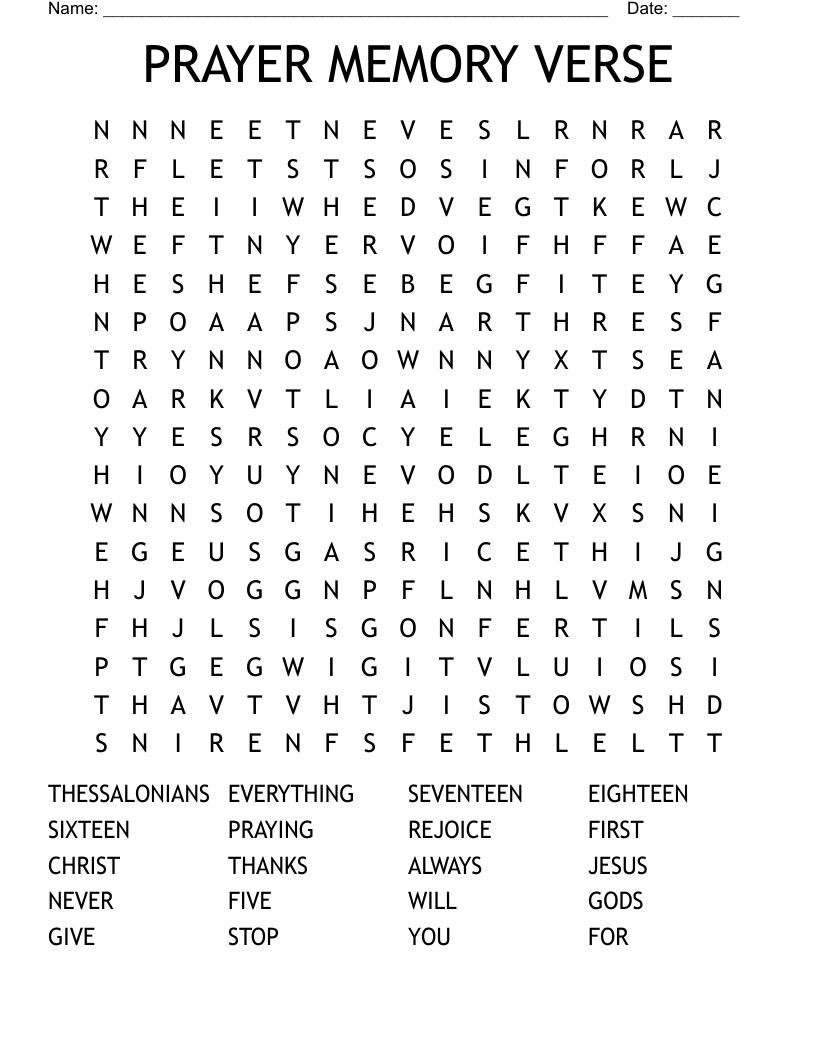 PRAYER MEMORY VERSE Word Search
