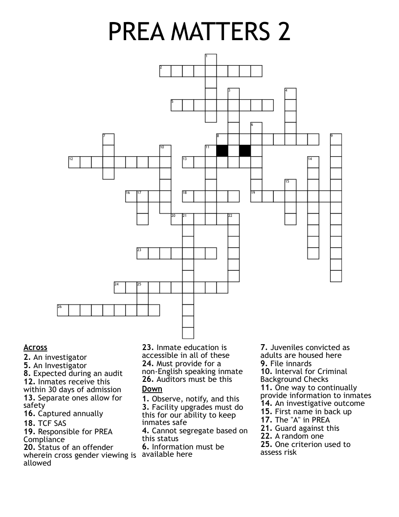 PREA MATTERS 2 Crossword