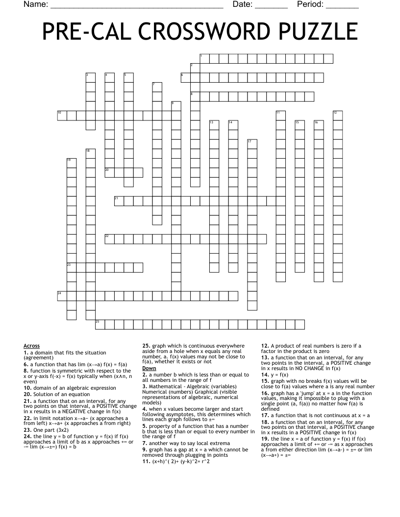 PRE-CAL CROSSWORD PUZZLE