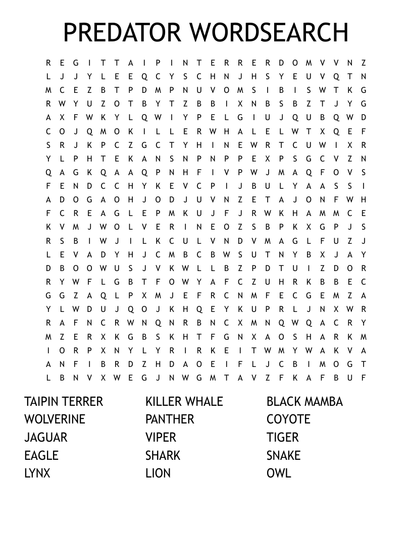 PREDATOR WORDSEARCH