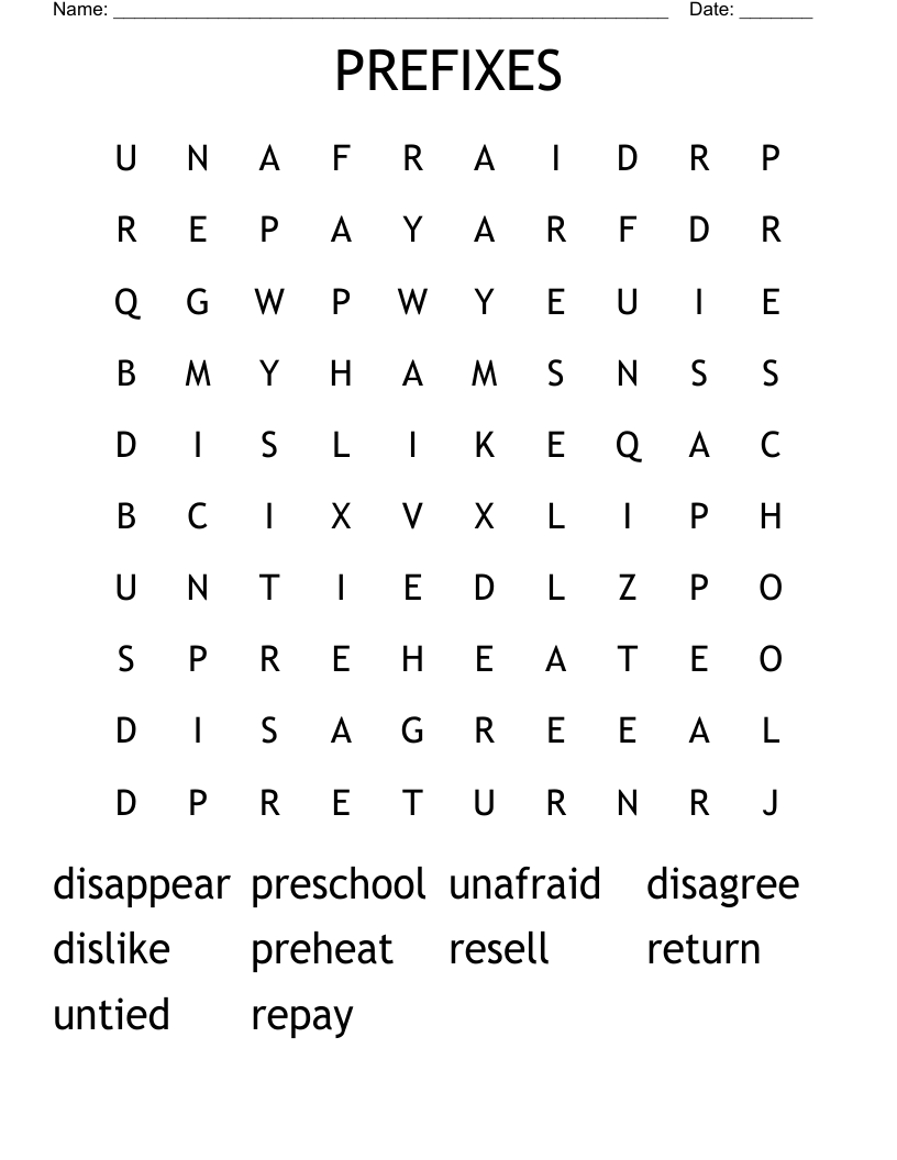 PREFIXES Word Search