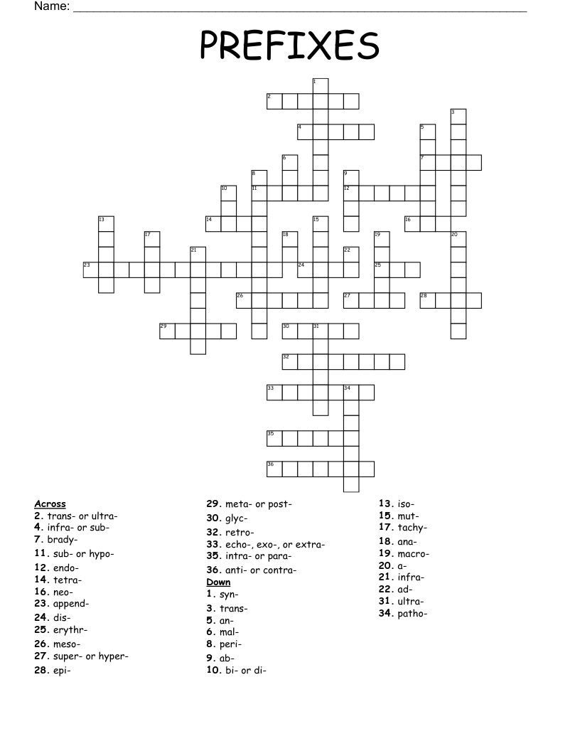 PREFIXES Crossword