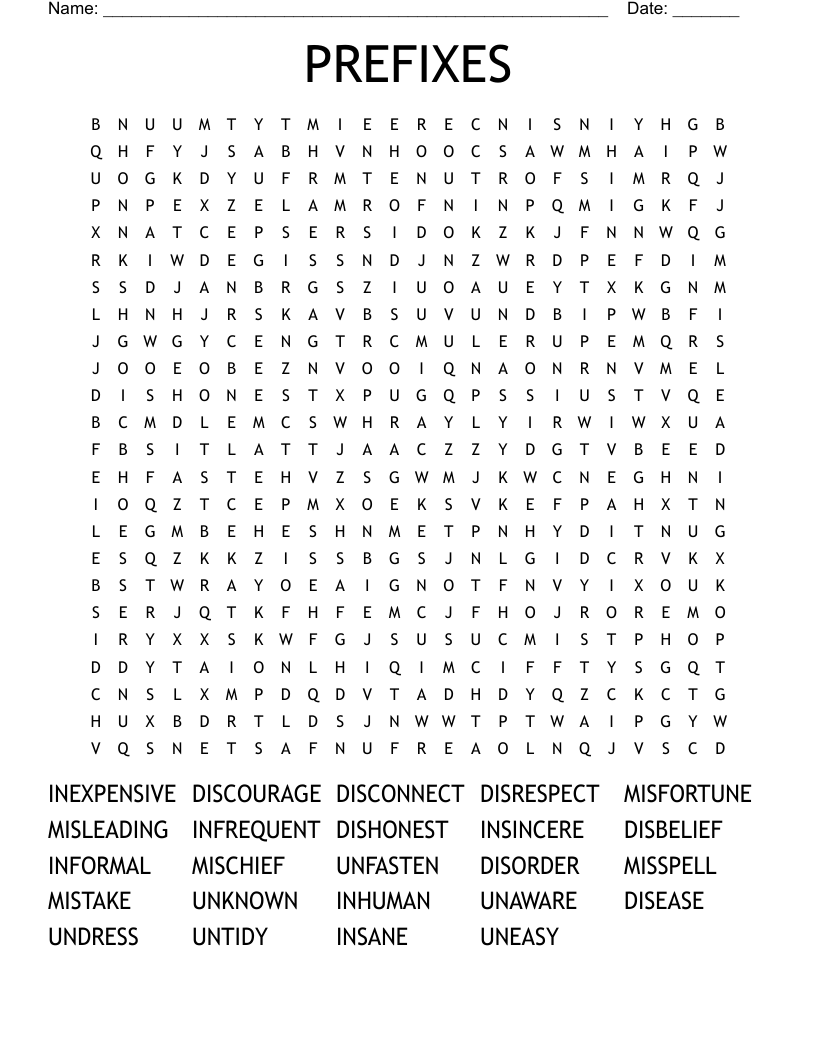PREFIXES Word Search