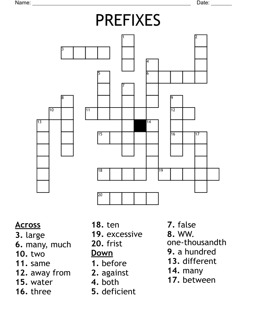 PREFIXES Crossword
