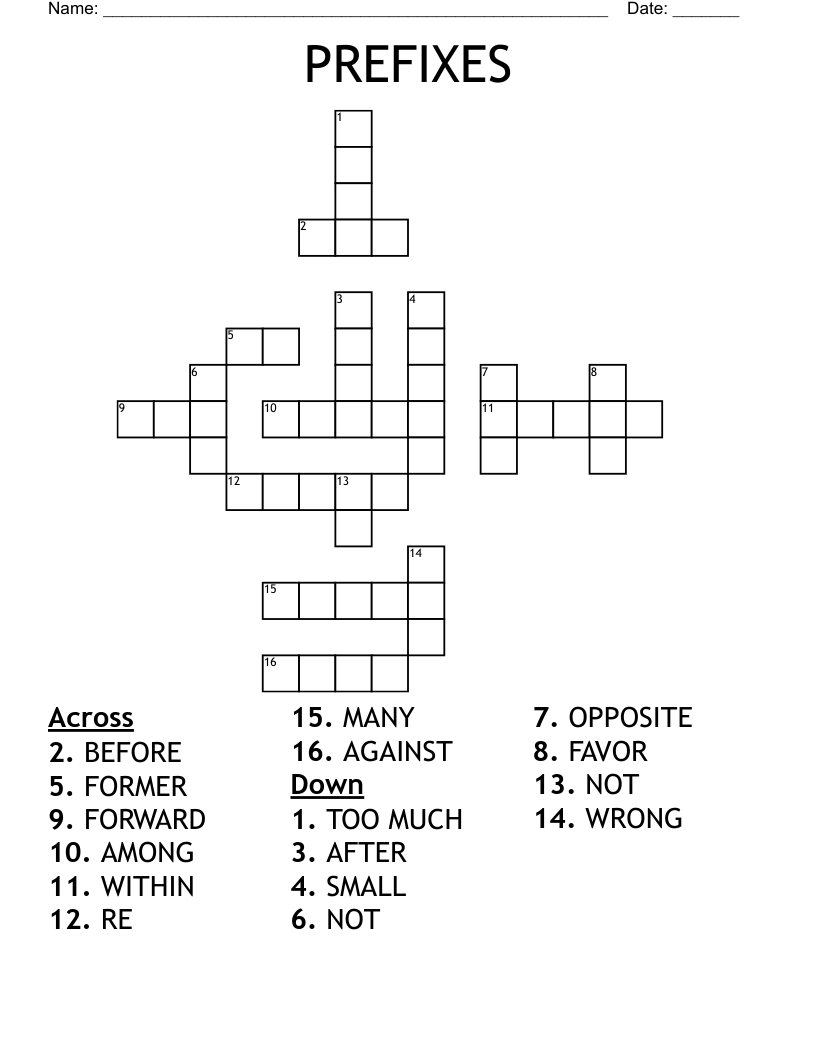 PREFIXES Crossword