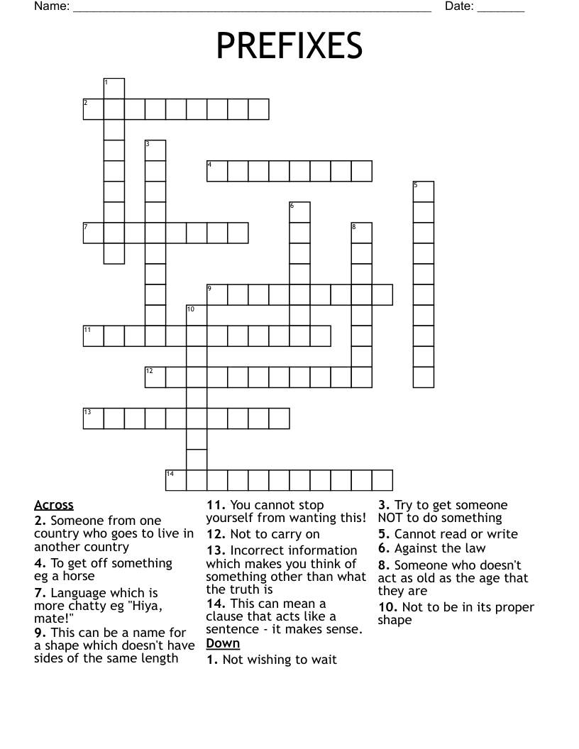 PREFIXES Crossword