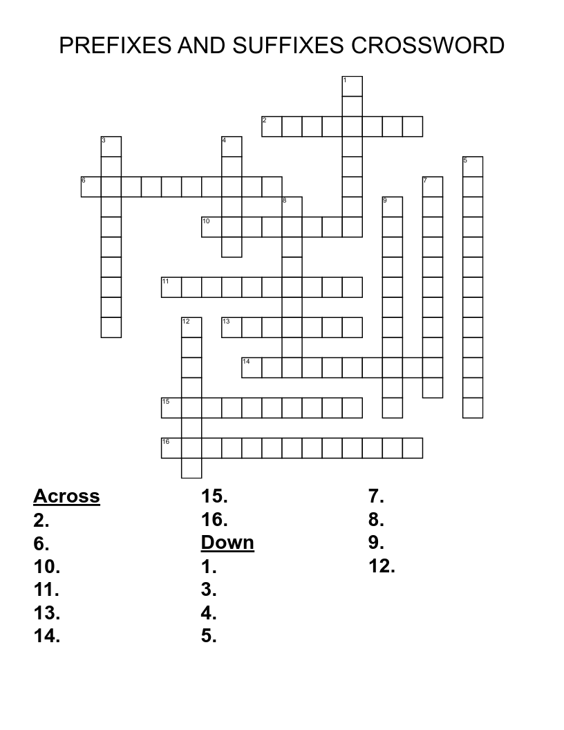 PREFIXES AND SUFFIXES CROSSWORD