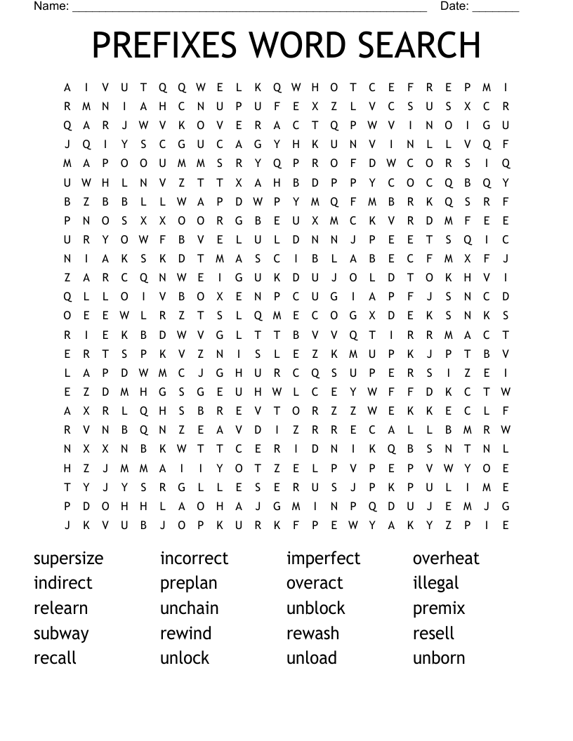 PREFIXES WORD SEARCH