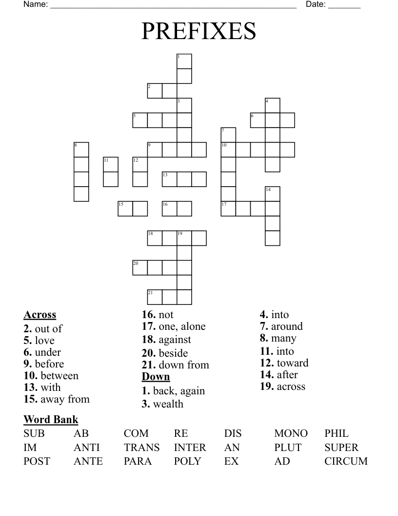 PREFIXES  Crossword