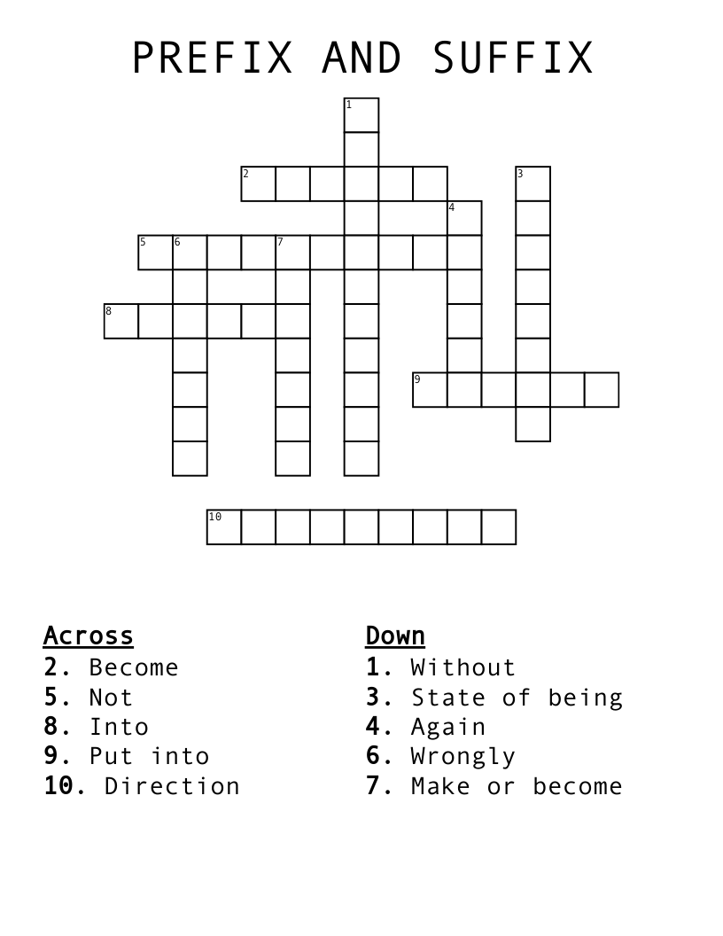 PREFIX AND SUFFIX Crossword