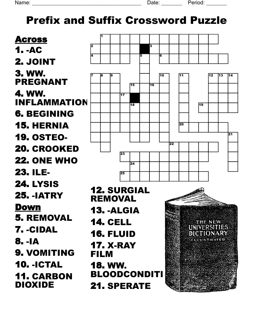 Prefix and Suffix Crossword Puzzle