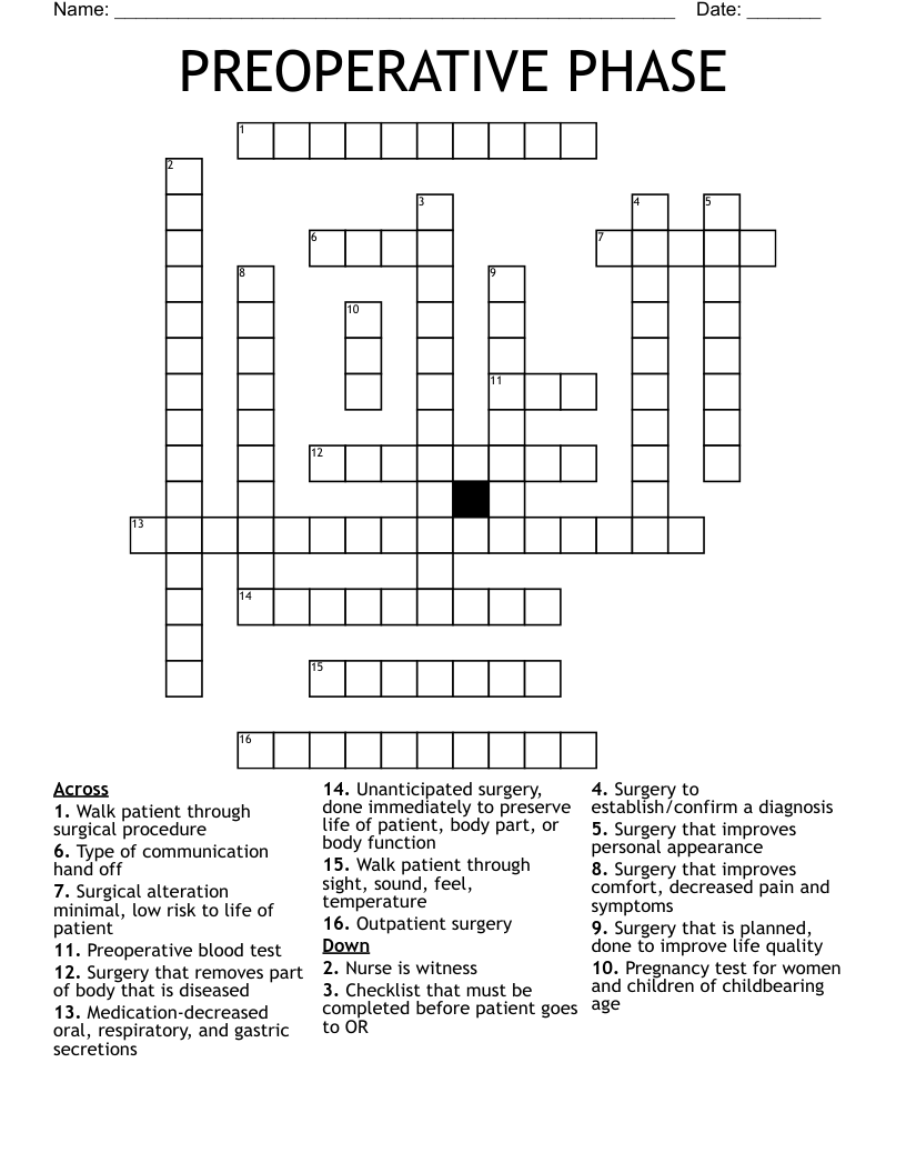 PREOPERATIVE PHASE Crossword