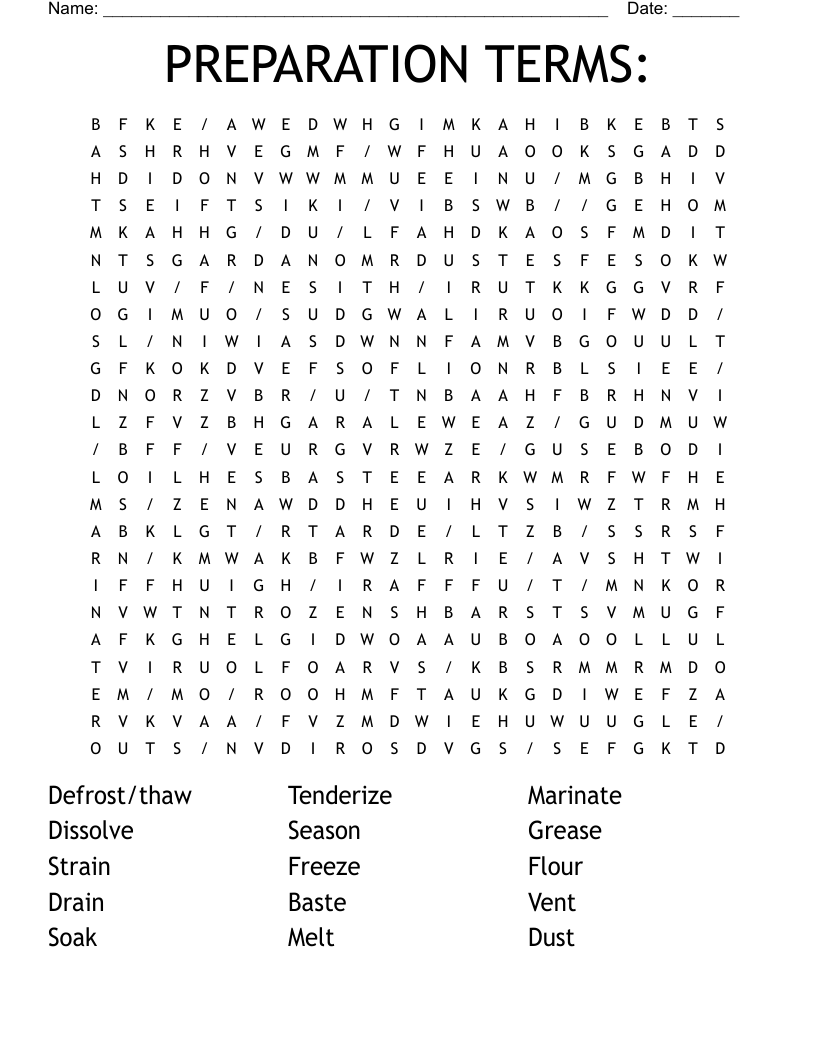 PREPARATION TERMS: Word Search