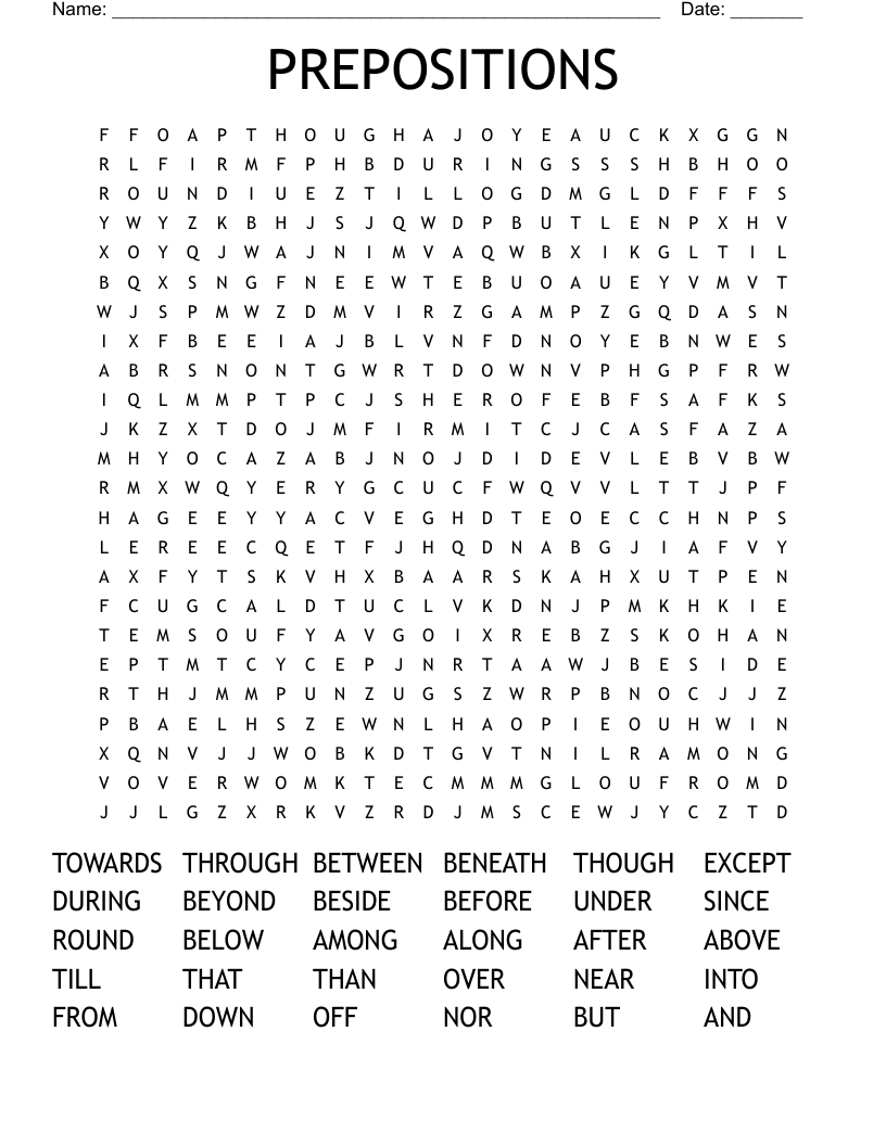 PREPOSITIONS Word Search