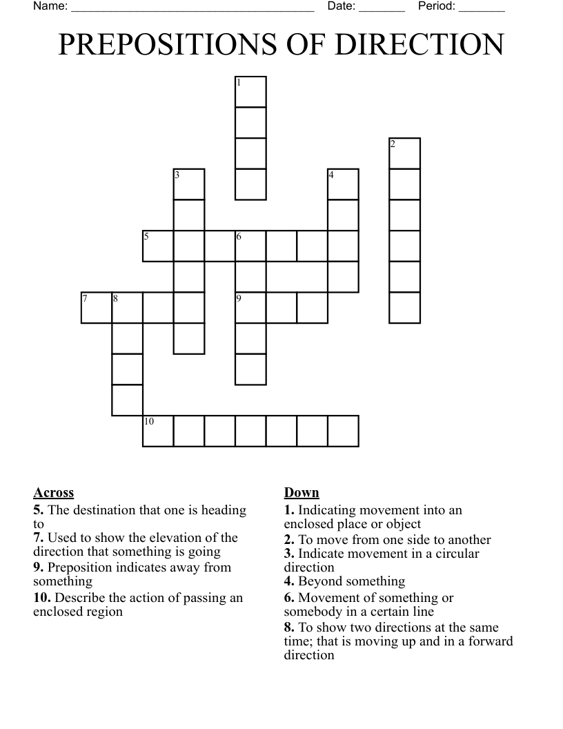 PREPOSITIONS OF DIRECTION Crossword