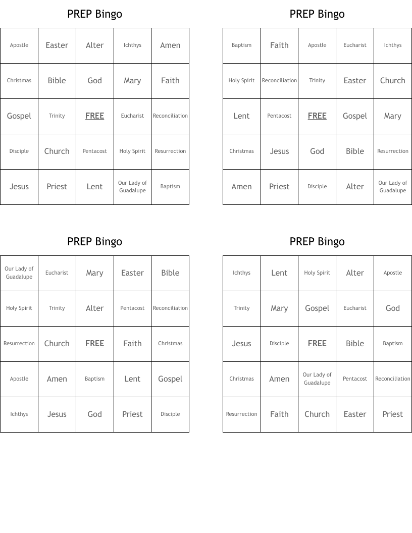 PREP Bingo