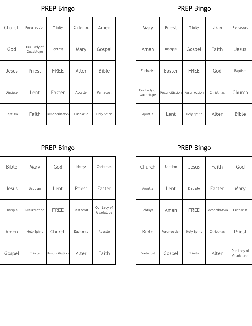 PREP Bingo
