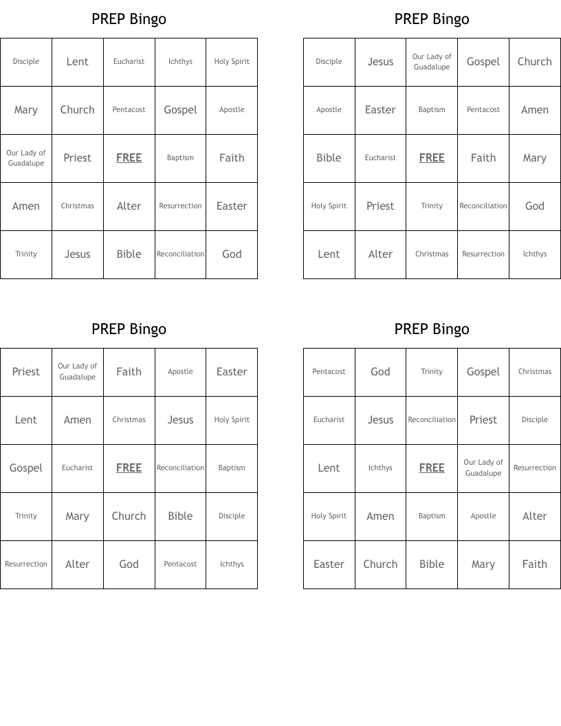 PREP Bingo