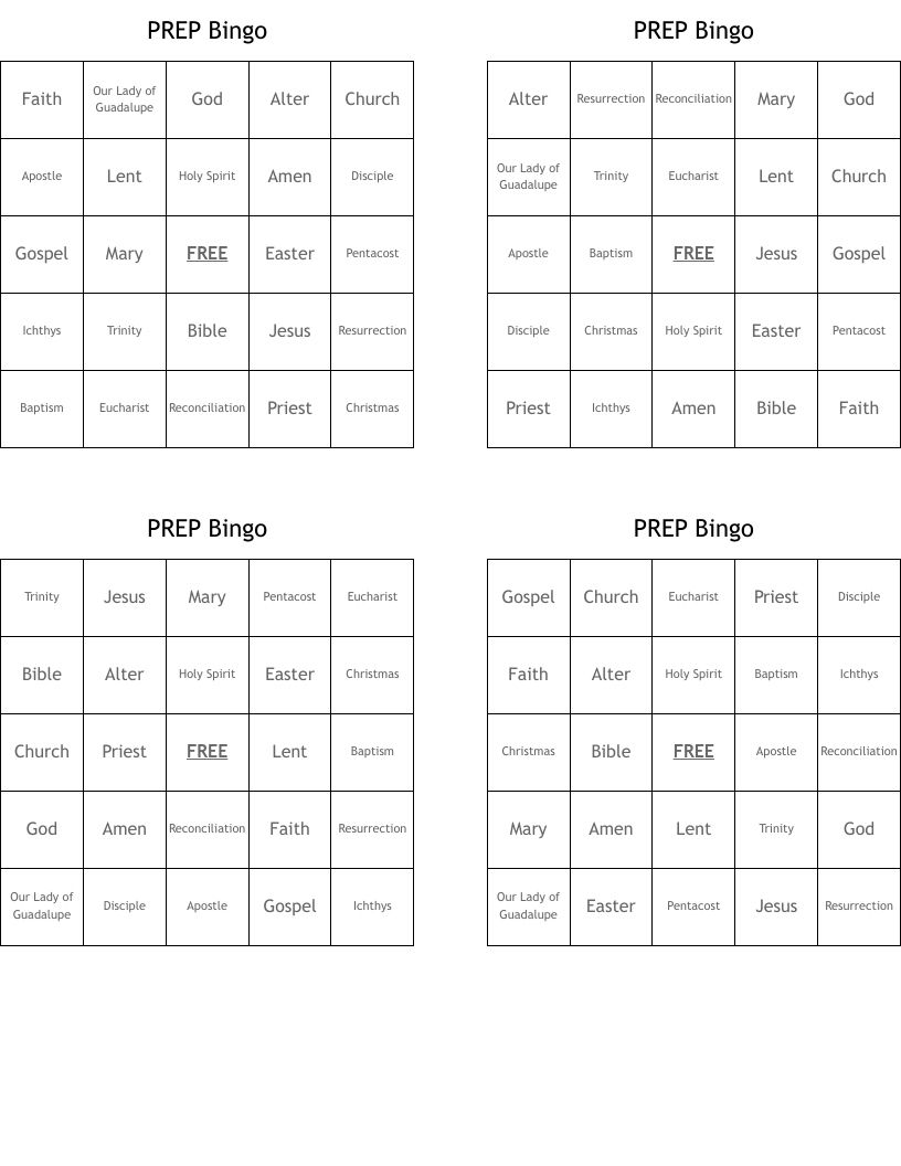 PREP Bingo