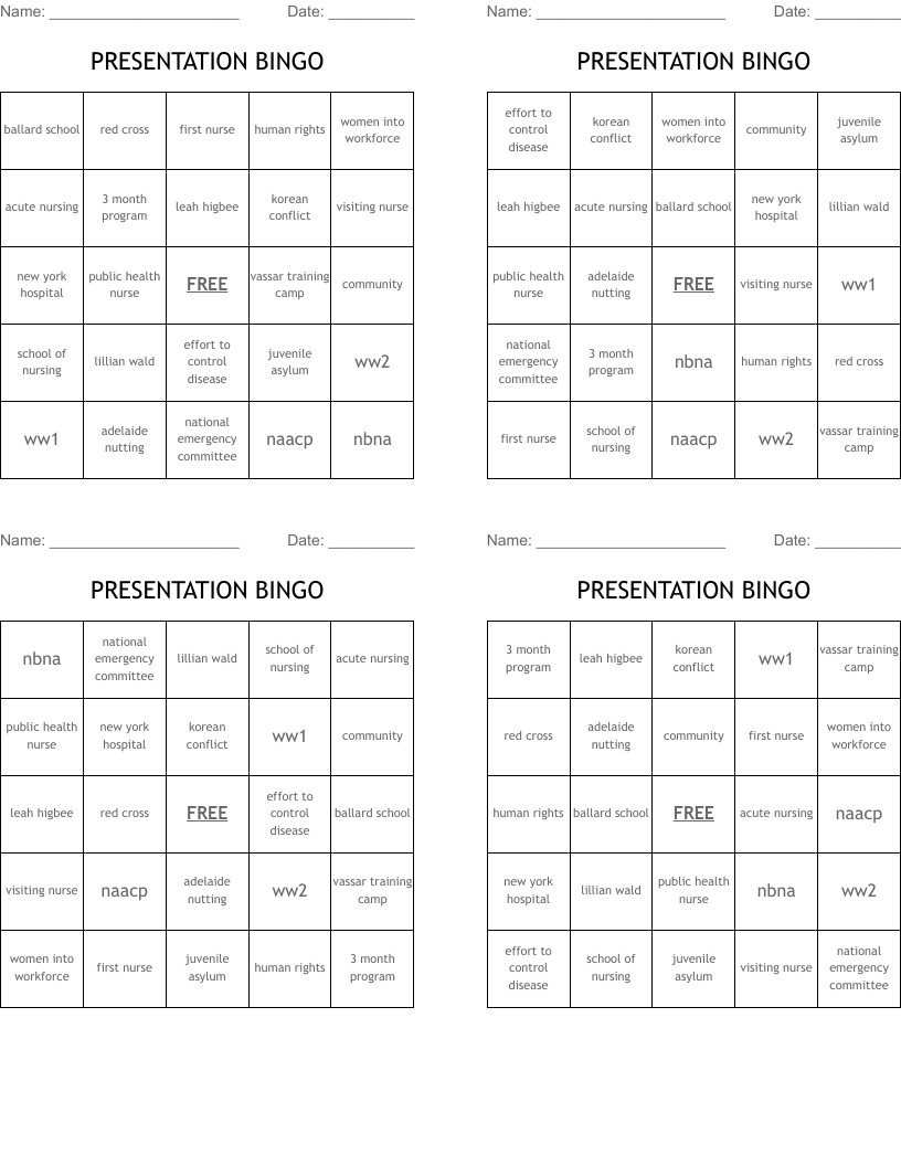 PRESENTATION BINGO