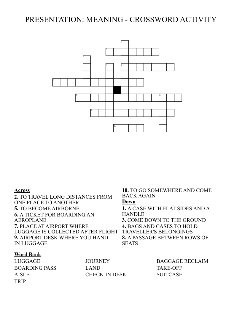PRESENTATION: MEANING - CROSSWORD ACTIVITY