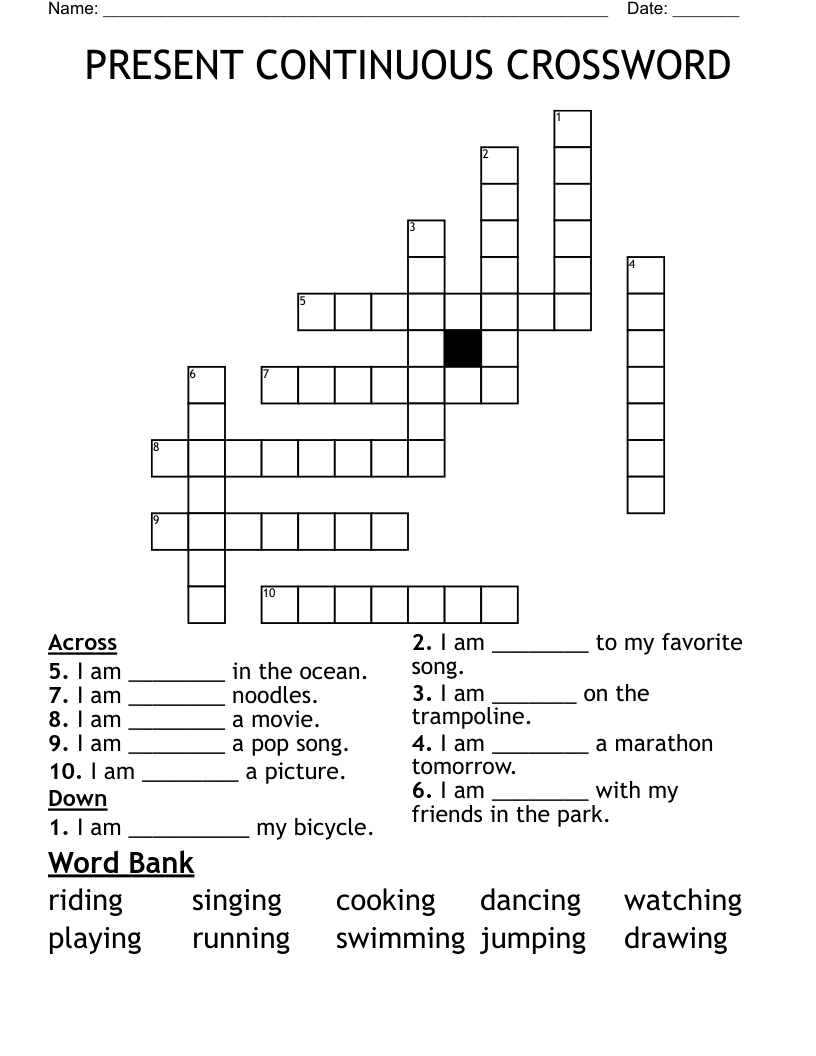 PRESENT CONTINUOUS CROSSWORD