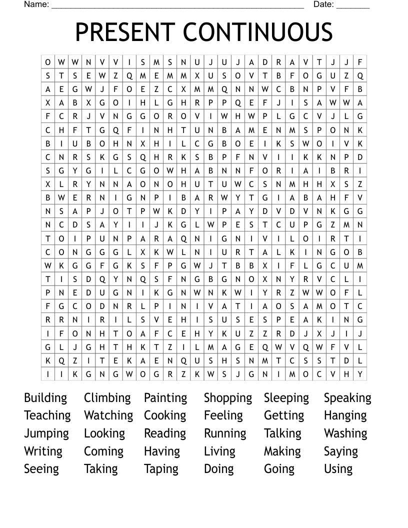 PRESENT CONTINUOUS  Word Search
