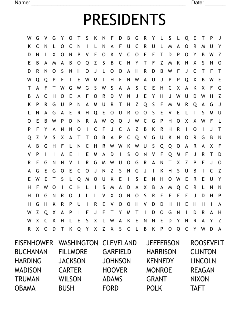 PRESIDENTS Word Search