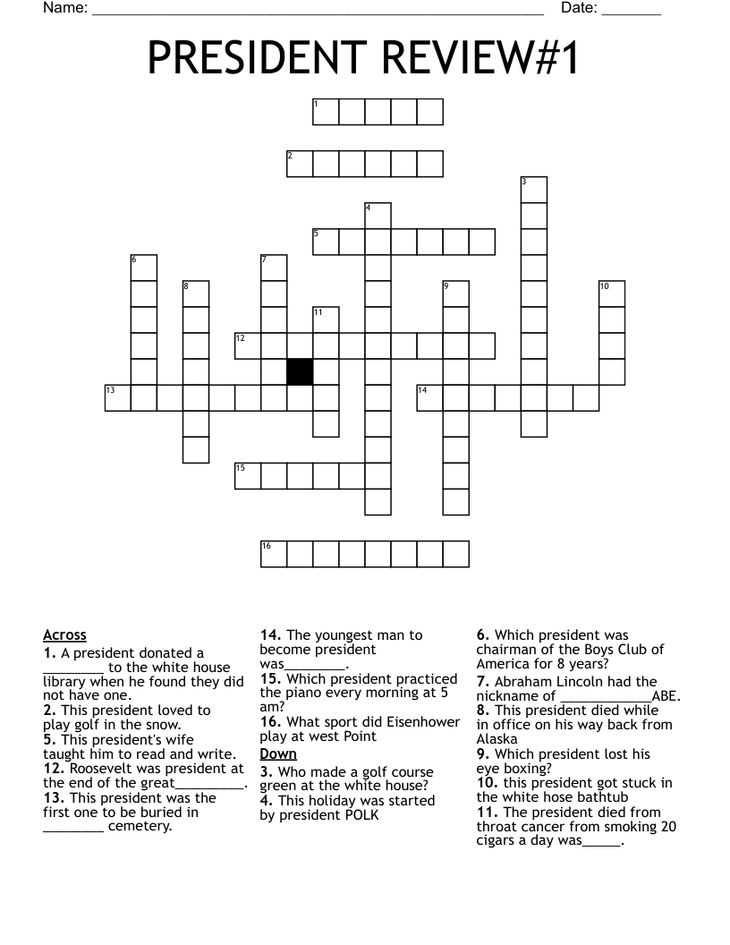 PRESIDENT REVIEW#1 Crossword