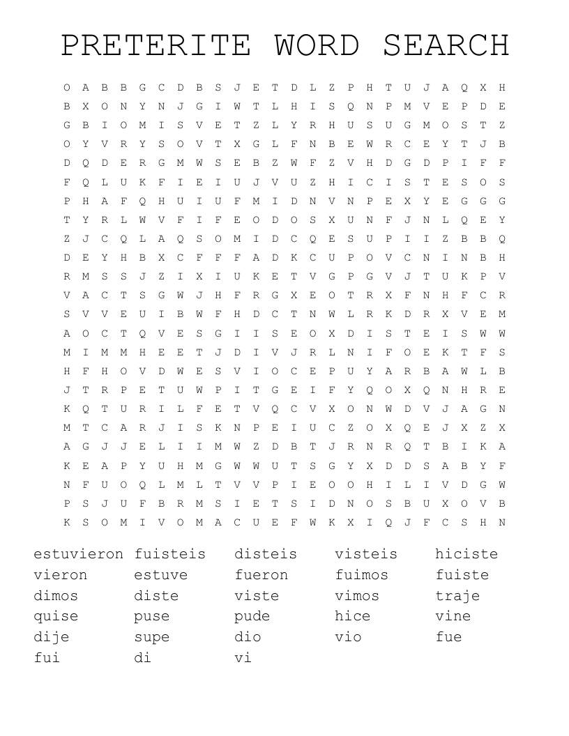 PRETERITE WORD SEARCH